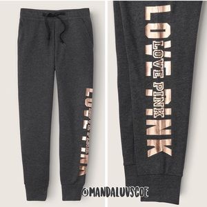 💗VS PINK GREY & ROSE GOLD FOIL SHINE LOGO JOGGERS